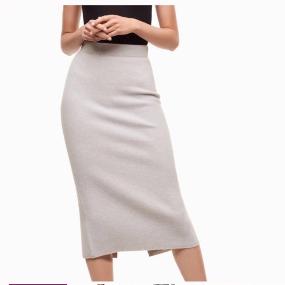 Aritzia Babaton “Johan” Wool Pencil MIDI Skirt Light Grey Rear Vent Size XS